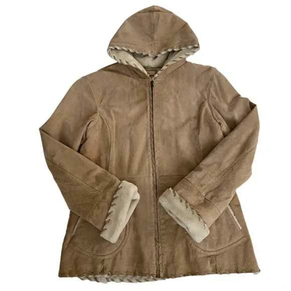 Wilsons Leather Jackets & Blazers - Women's Hooded Shearling Suede Coat - Tan Wilsons LEATHER